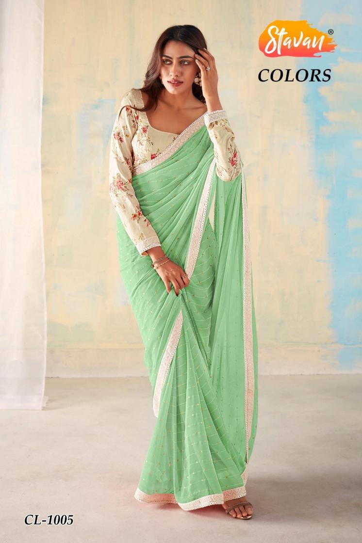 STAVAN COLORS PRETTY LOOK GEORGETTE WEAVING SAREES 