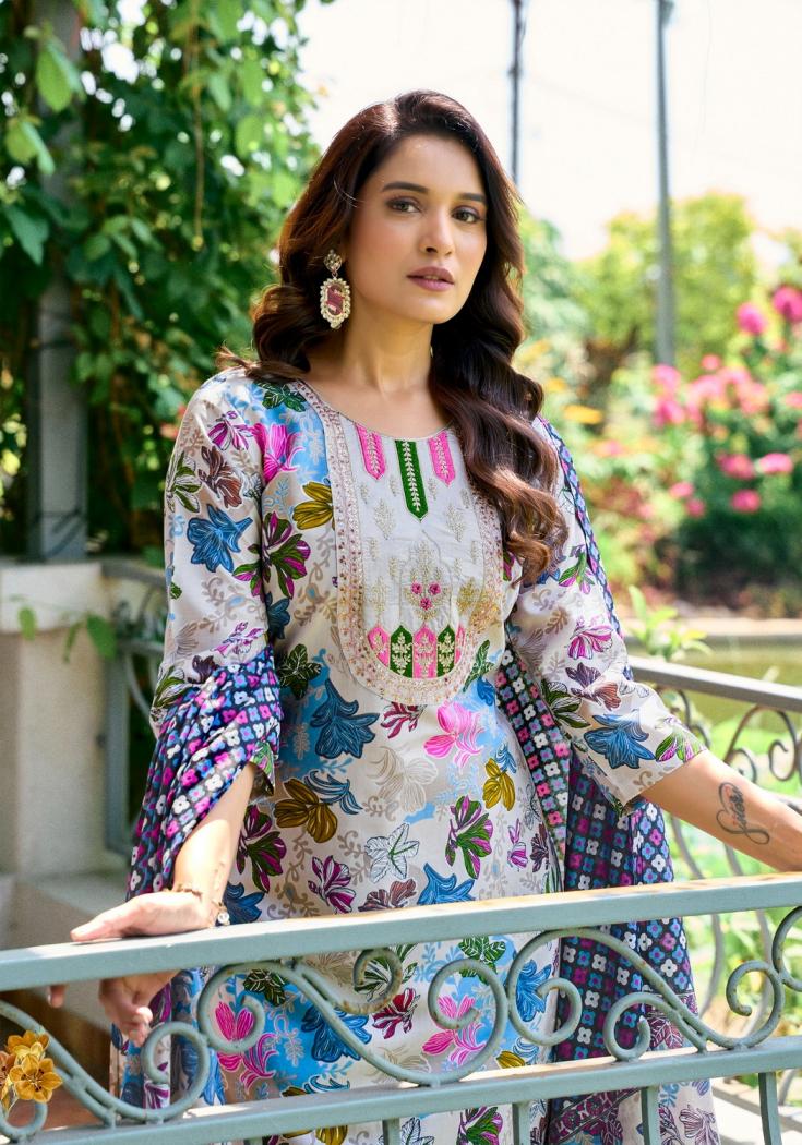 VANISKA COLOURPIX FASHION STORY VOL 1 VISCOSE MAL CHANDERI READYMADE PLUS SIZE DRESS