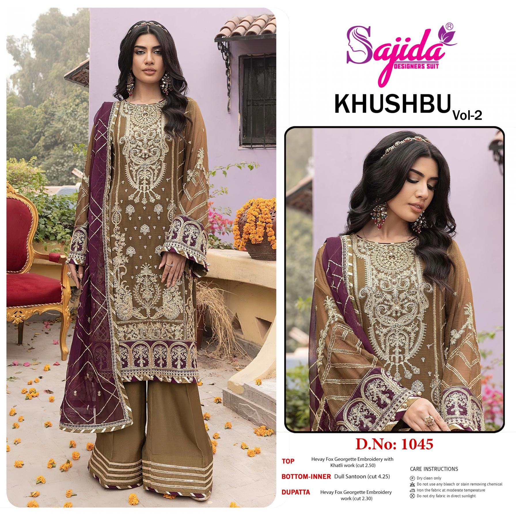 SAJIDA DESIGNER KHUSHBU VOL 2 1045 GEORGETTE PAKISTANI FULL STITCH BIG SIZE DRESS