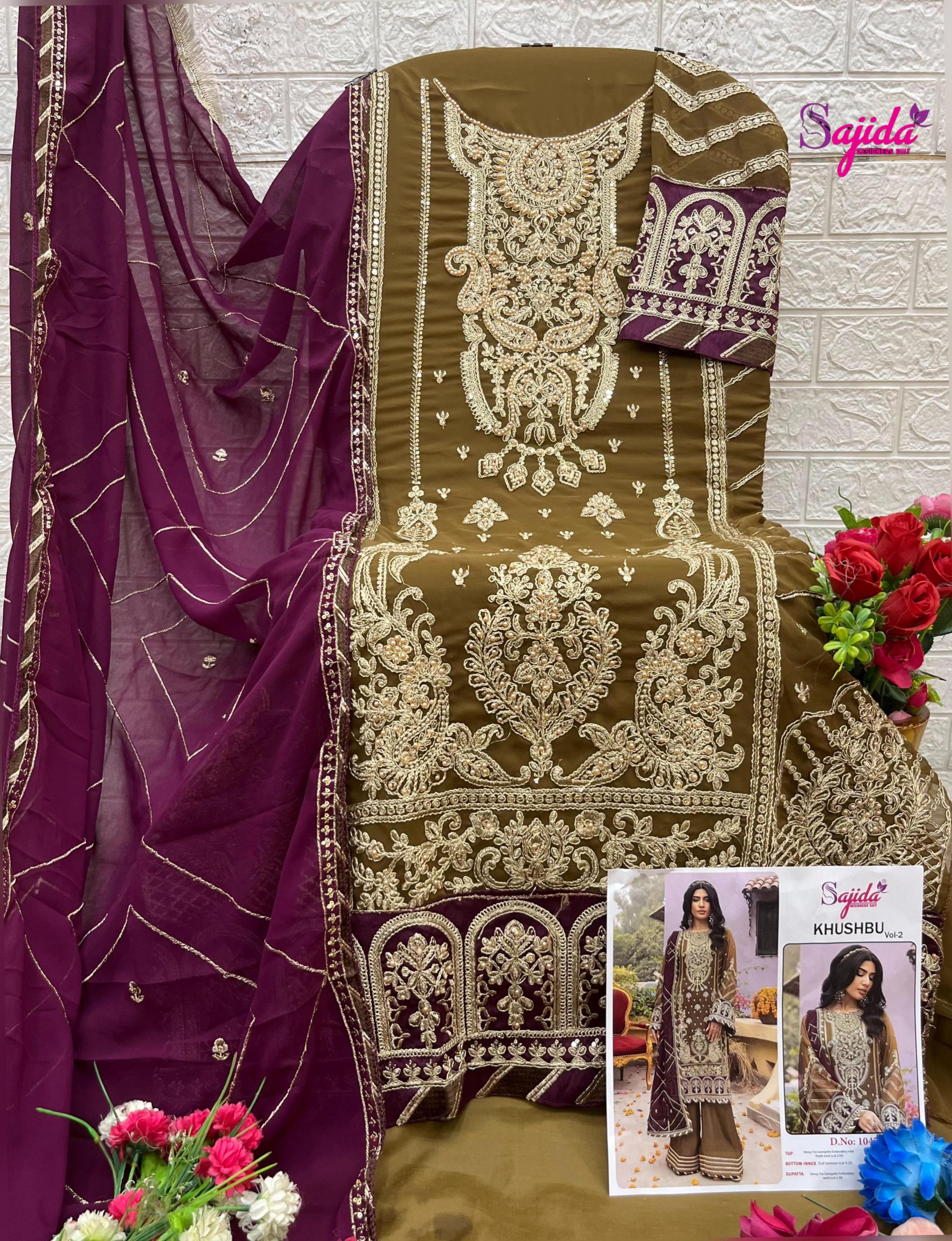 SAJIDA DESIGNER KHUSHBU VOL 2 1045 GEORGETTE PAKISTANI FULL STITCH BIG SIZE DRESS