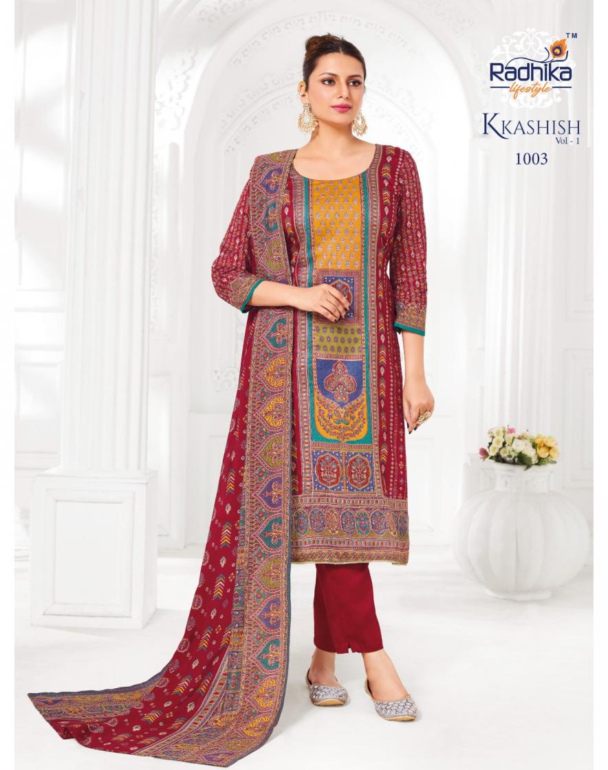 RADHIKA LIFESTYLE KKASHISH VOL 1 UNIQUE READYMADE JAM SATIN PLUS SIZE SUITS 