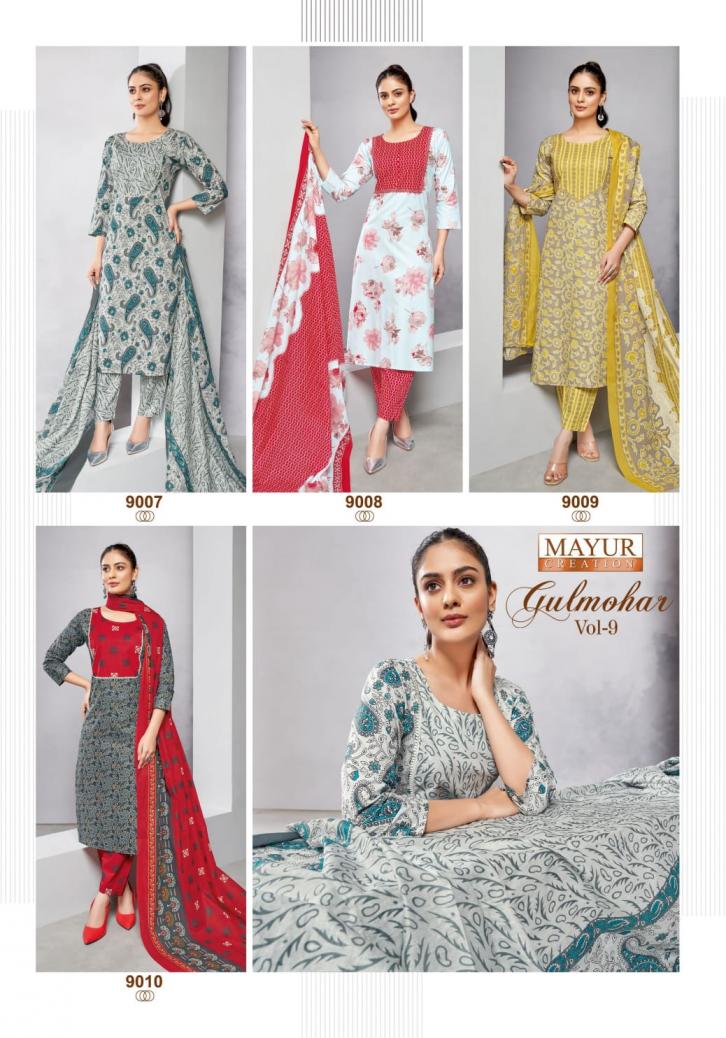 MAYUR CREATION GULMOHAR VOL 9 COTTON FULL STITCH SIZE 3PCS DRESS