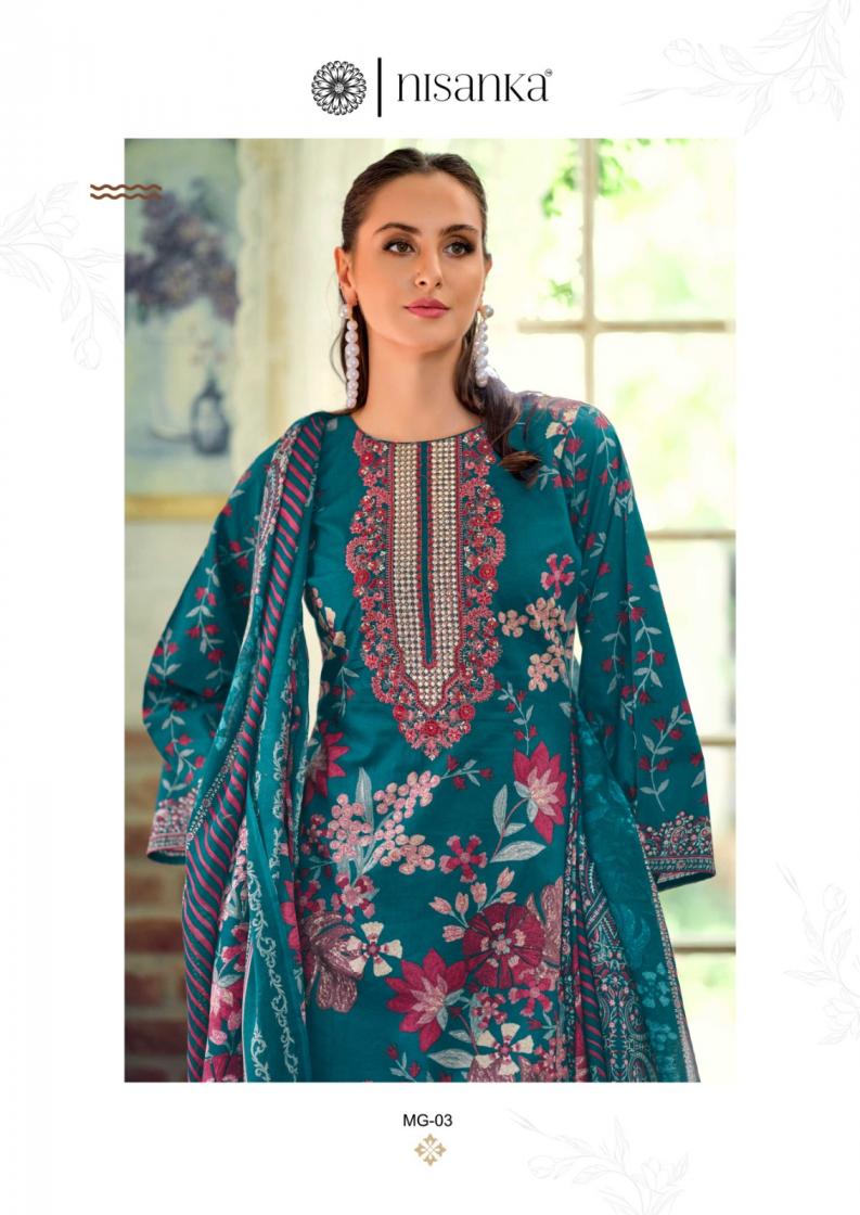 NISANKA HERMITAGE MUGHAL LAWN COTTON FULL STITCH PLUS SIZE PAKISTANI SUITS 