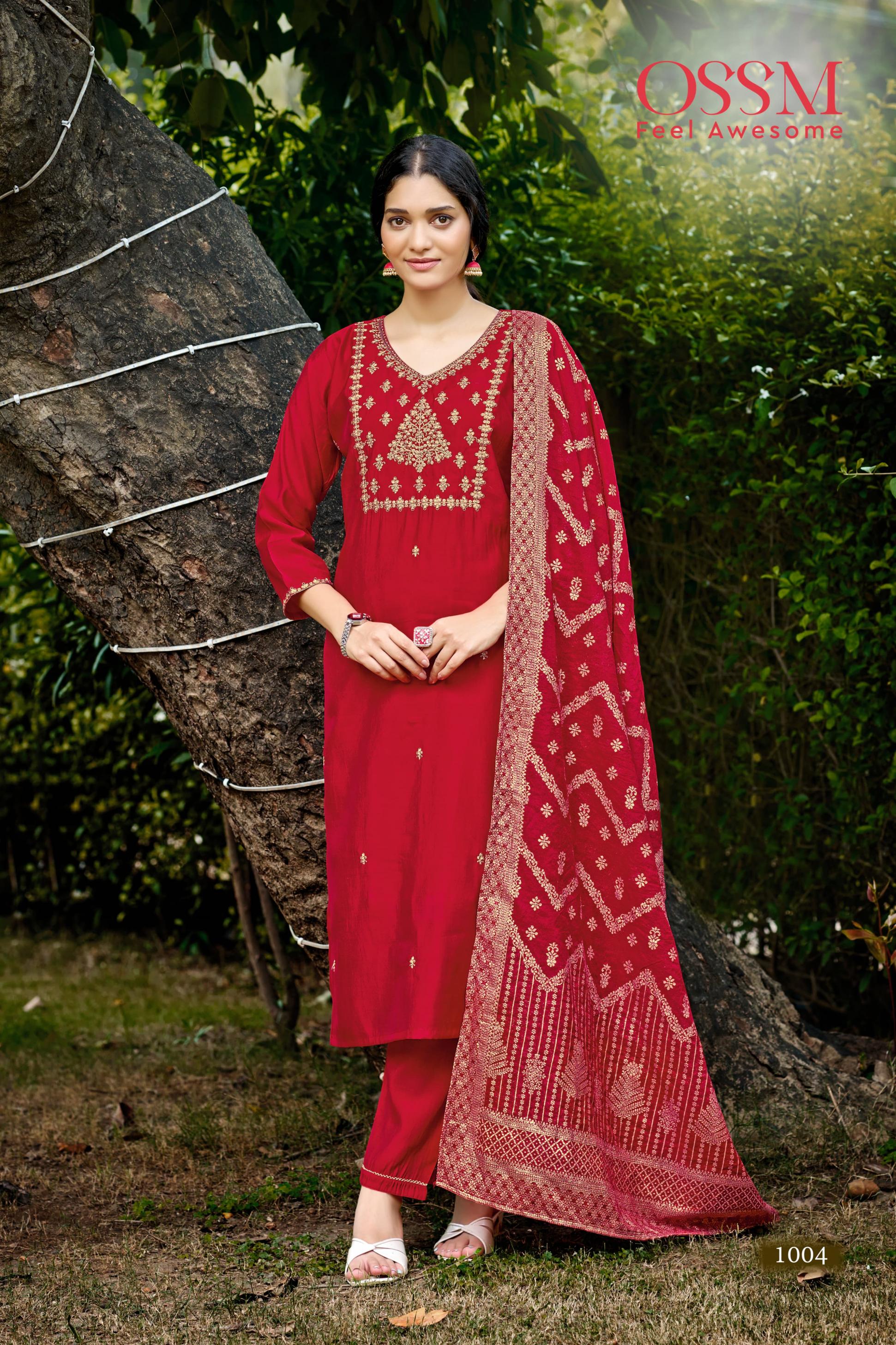 MONALISA VOL 6 BY OSSM VISCOSE ROMAN SILK FULL STITCH BIG SIZE SUITS 