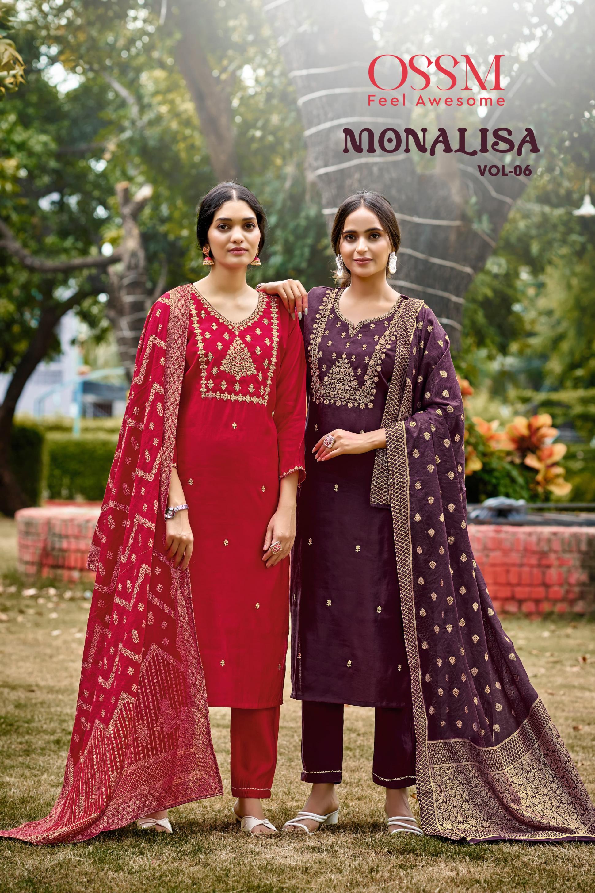 MONALISA VOL 6 BY OSSM VISCOSE ROMAN SILK FULL STITCH BIG SIZE SUITS 