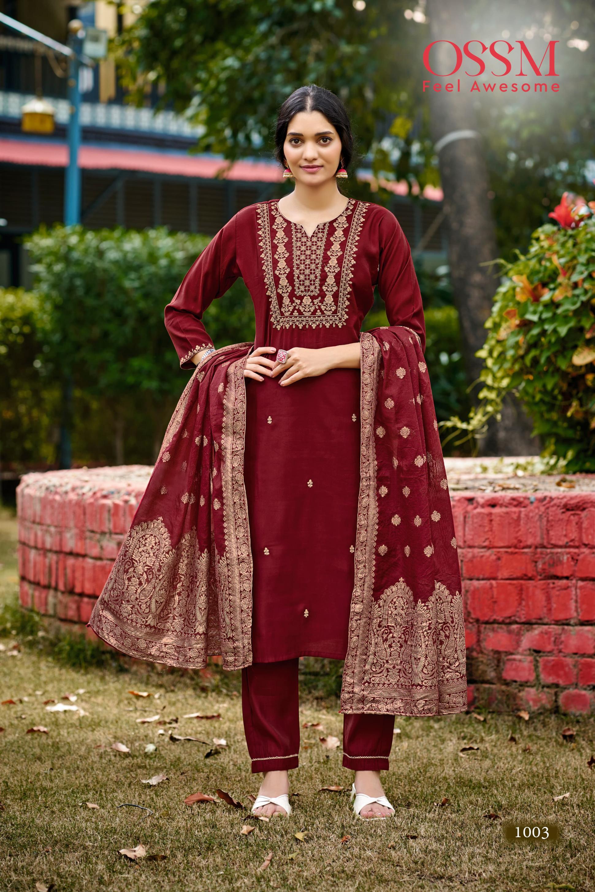 MONALISA VOL 6 BY OSSM VISCOSE ROMAN SILK FULL STITCH BIG SIZE SUITS 