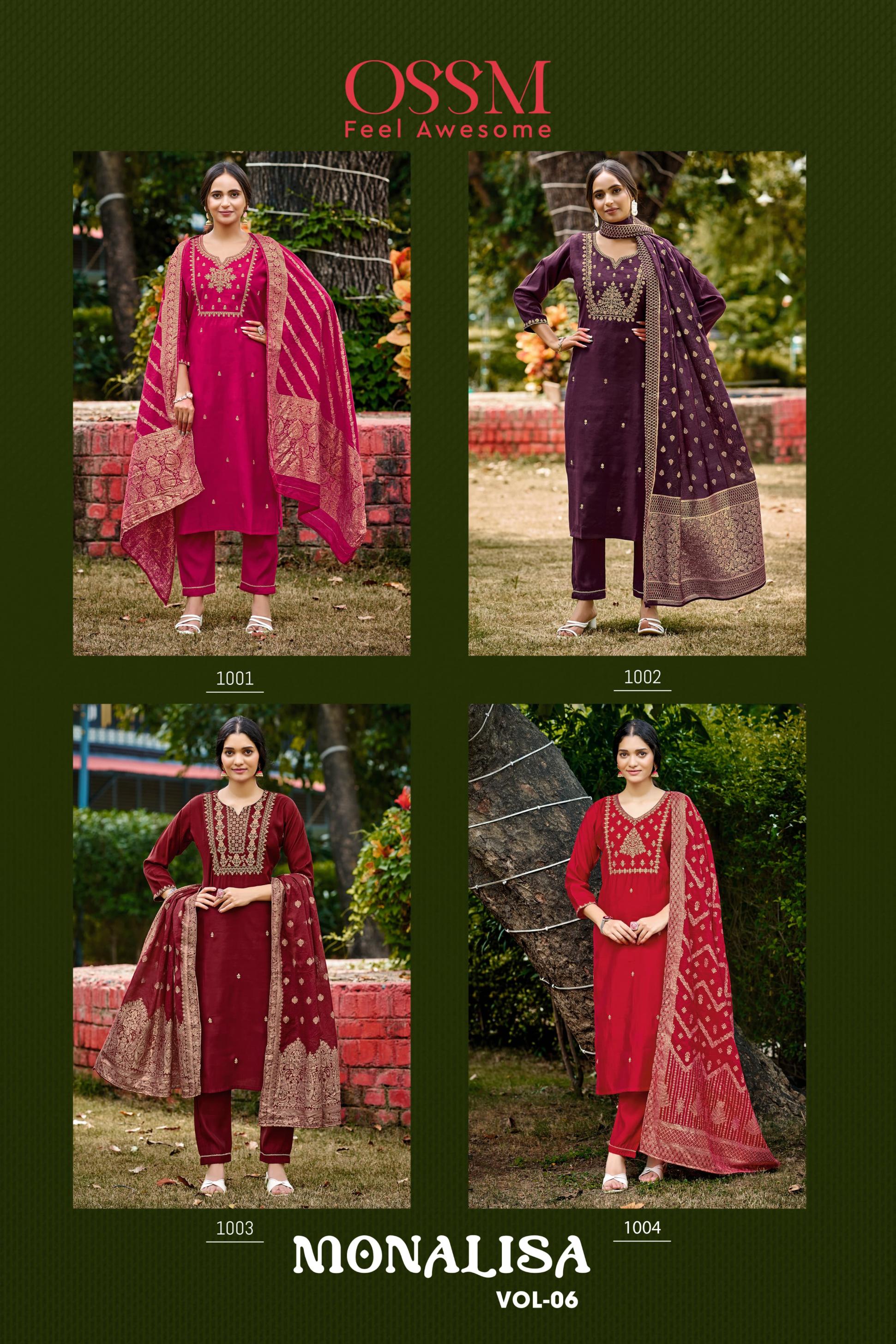 MONALISA VOL 6 BY OSSM VISCOSE ROMAN SILK FULL STITCH BIG SIZE SUITS 