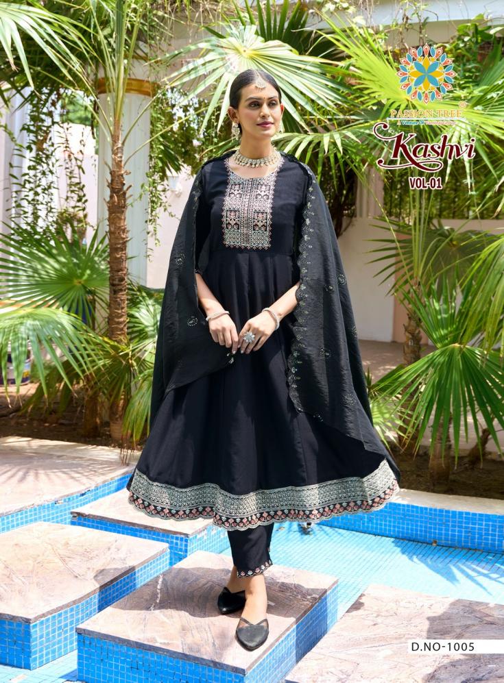 KASHVI VOL 1 BY PASSION TREE READYMADE PRETTY ANARKALI VICHITRA SILK PLUS SIZE SUITS 