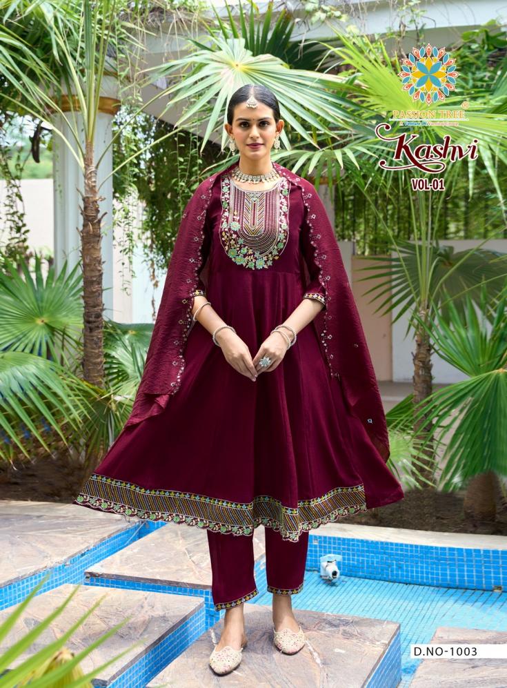 KASHVI VOL 1 BY PASSION TREE READYMADE PRETTY ANARKALI VICHITRA SILK PLUS SIZE SUITS 