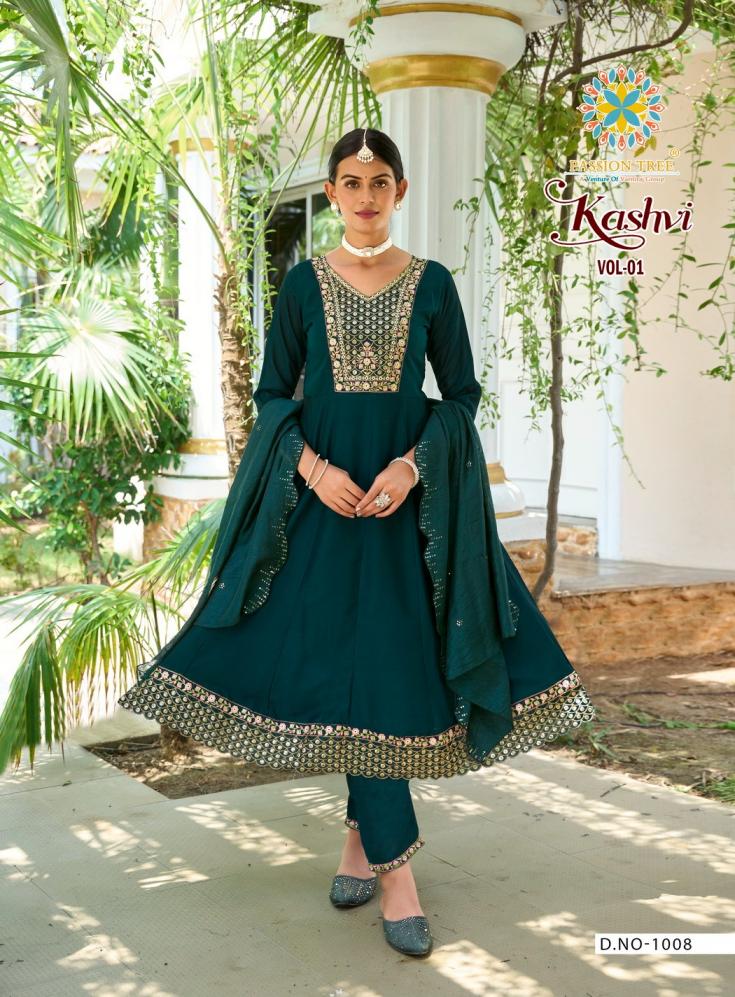 KASHVI VOL 1 BY PASSION TREE READYMADE PRETTY ANARKALI VICHITRA SILK PLUS SIZE SUITS 