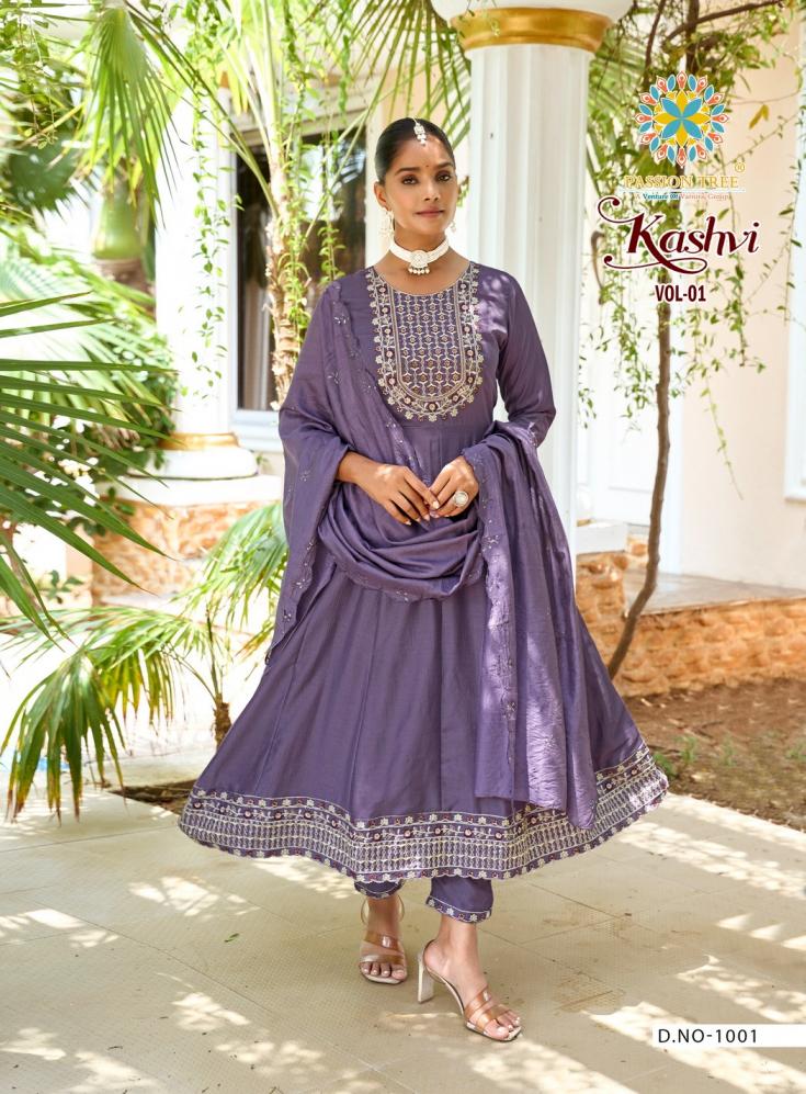 KASHVI VOL 1 BY PASSION TREE READYMADE PRETTY ANARKALI VICHITRA SILK PLUS SIZE SUITS 