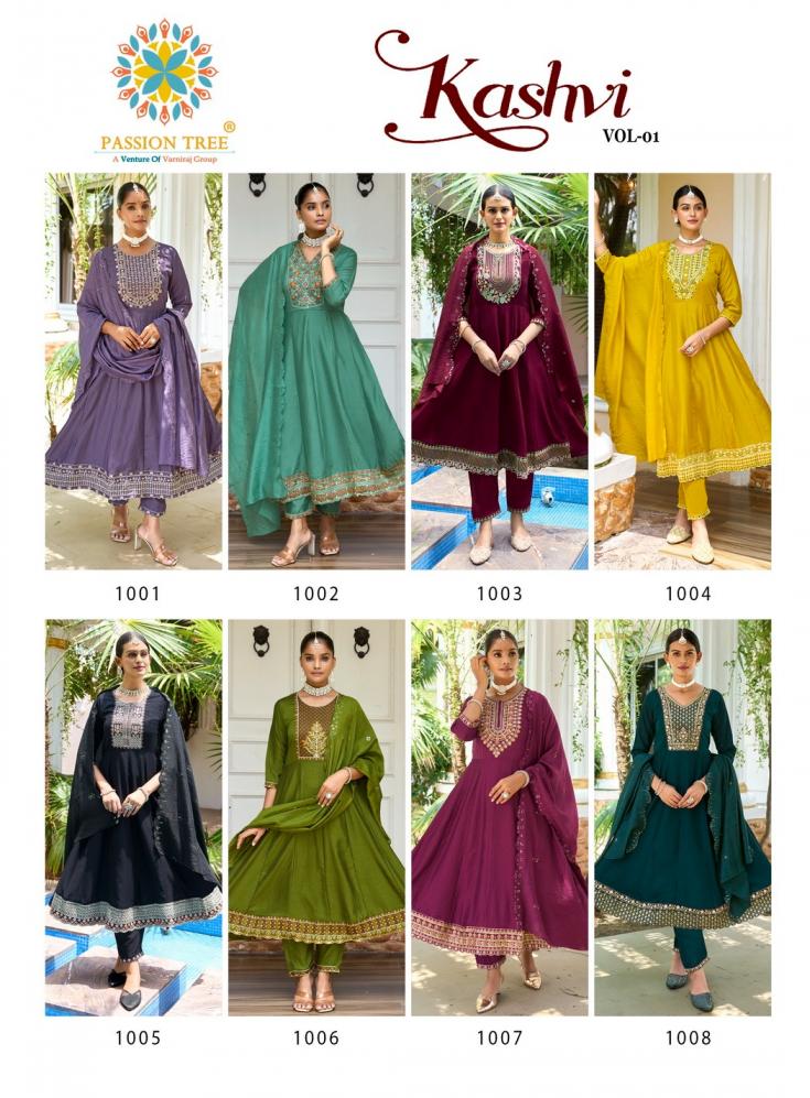 KASHVI VOL 1 BY PASSION TREE READYMADE PRETTY ANARKALI VICHITRA SILK PLUS SIZE SUITS 