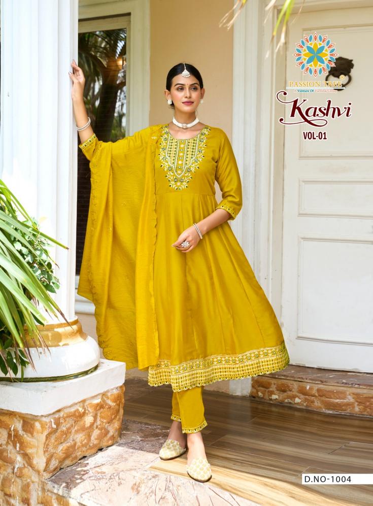 KASHVI VOL 1 BY PASSION TREE READYMADE PRETTY ANARKALI VICHITRA SILK PLUS SIZE SUITS 