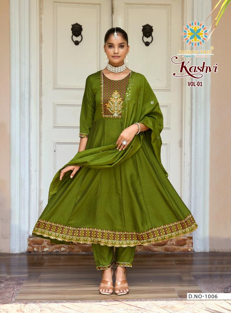 KASHVI VOL 1 BY PASSION TREE READYMADE PRETTY ANARKALI VICHITRA SILK PLUS SIZE SUITS 