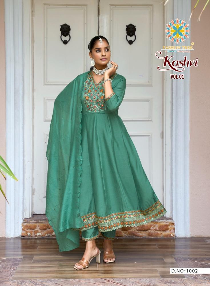 KASHVI VOL 1 BY PASSION TREE READYMADE PRETTY ANARKALI VICHITRA SILK PLUS SIZE SUITS 