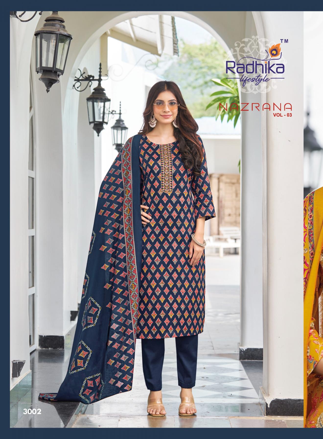NAZRANA VOL 3 BY RADHIKA LIFESTYLE JAM SATIN READYMADE PLUS SIZE SUITS 