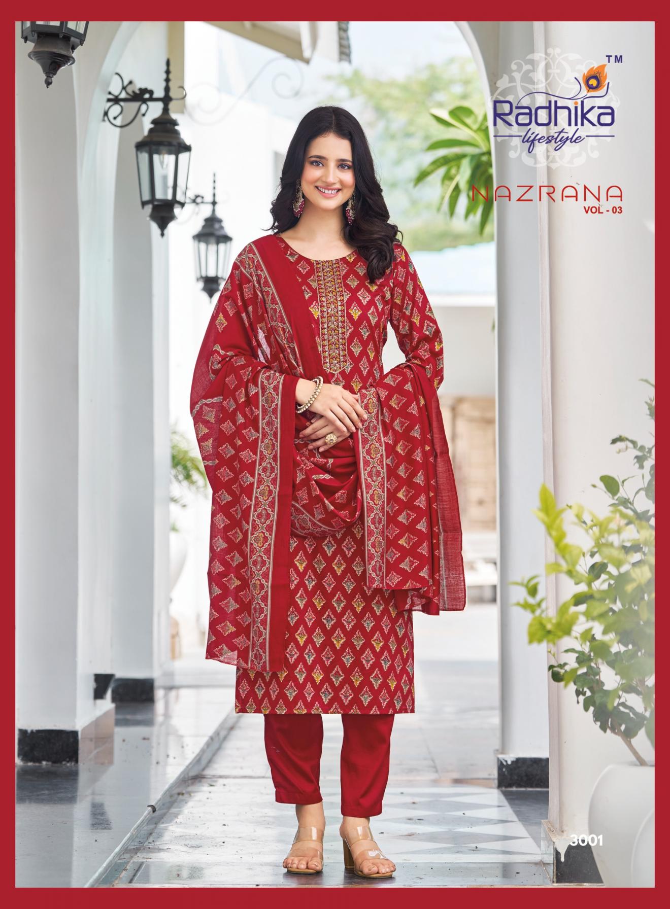 NAZRANA VOL 3 BY RADHIKA LIFESTYLE JAM SATIN READYMADE PLUS SIZE SUITS 