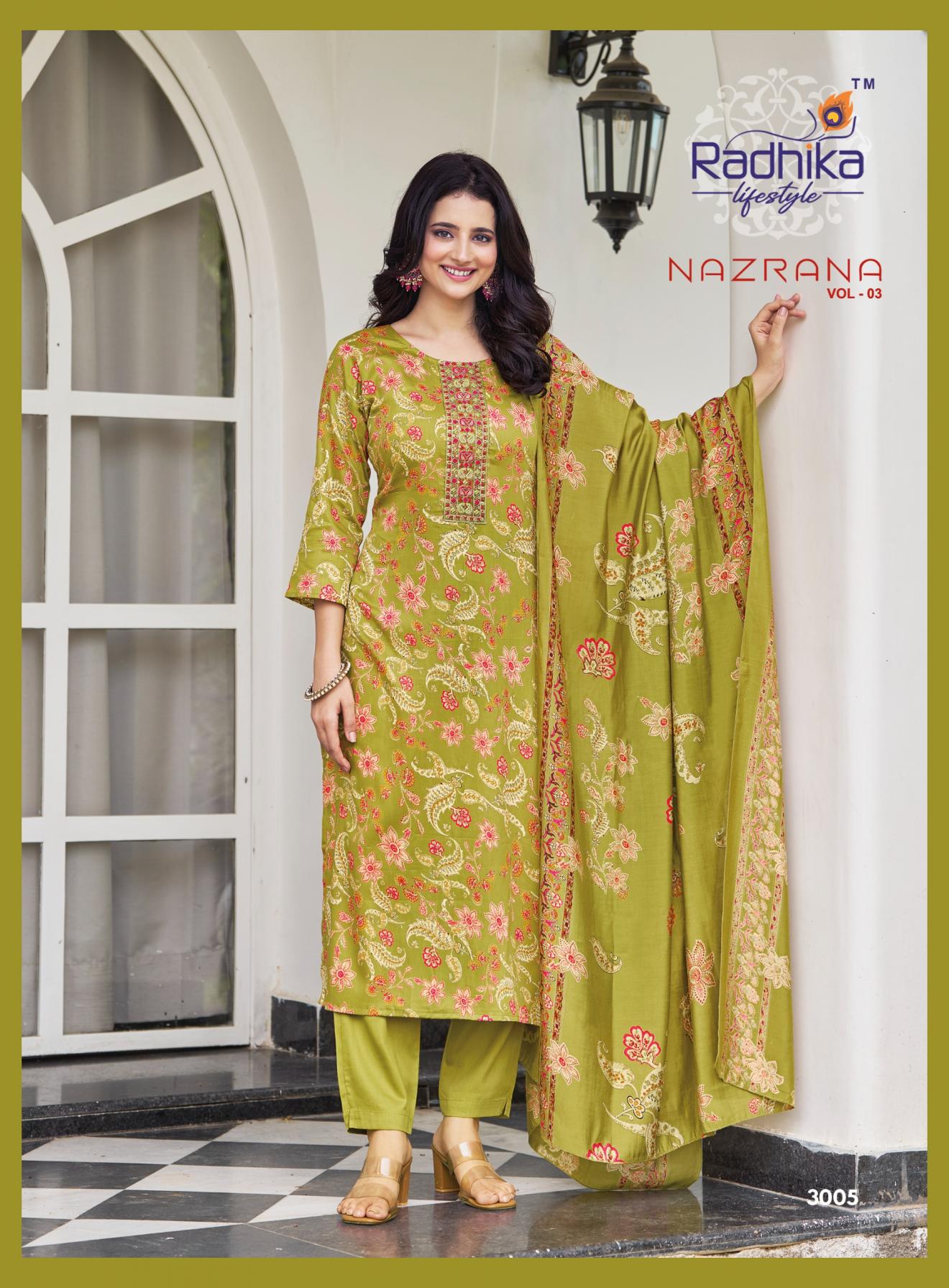 NAZRANA VOL 3 BY RADHIKA LIFESTYLE JAM SATIN READYMADE PLUS SIZE SUITS 
