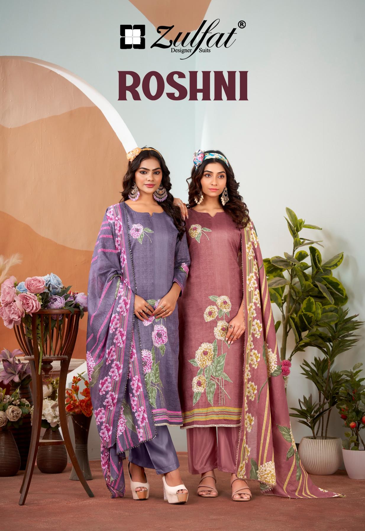 ZULFAT ROSHNI JAM COTTON ELEGANCE FULL STITCH BIG SIZE 3PCS DRESS