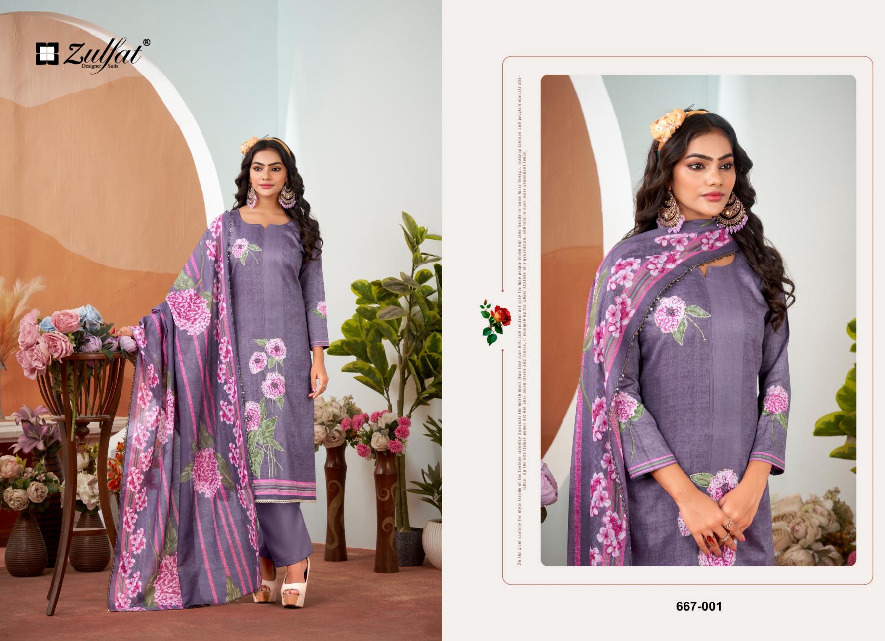 ZULFAT ROSHNI JAM COTTON ELEGANCE FULL STITCH BIG SIZE 3PCS DRESS
