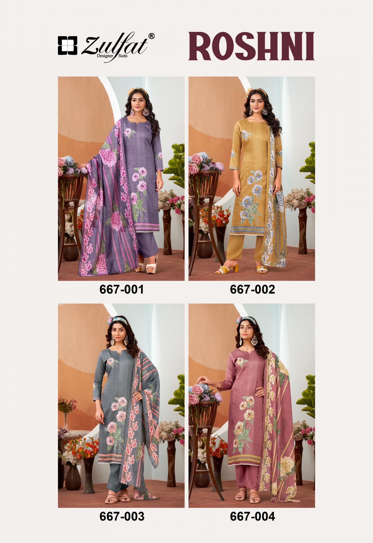 ZULFAT ROSHNI JAM COTTON ELEGANCE FULL STITCH BIG SIZE 3PCS DRESS