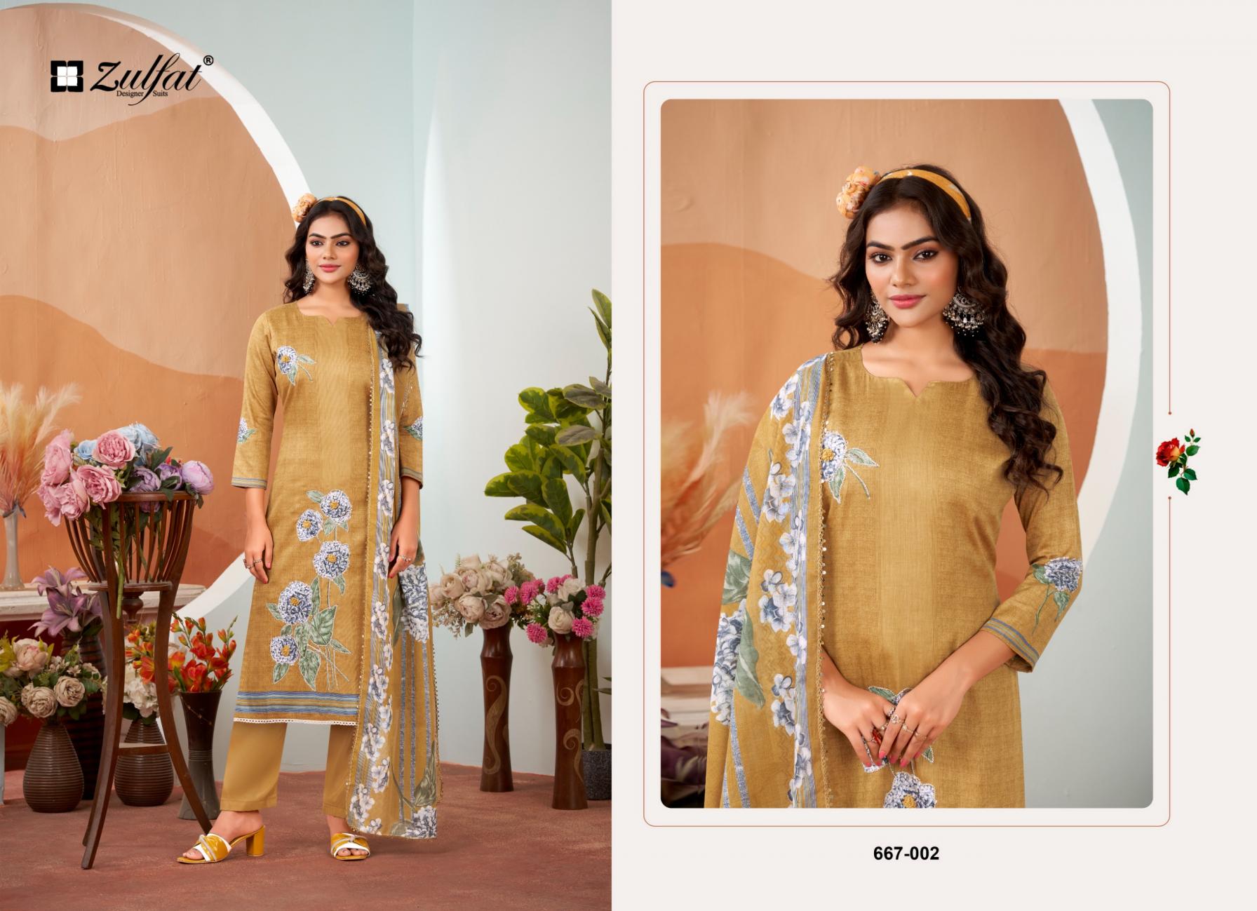 ZULFAT ROSHNI JAM COTTON ELEGANCE FULL STITCH BIG SIZE 3PCS DRESS