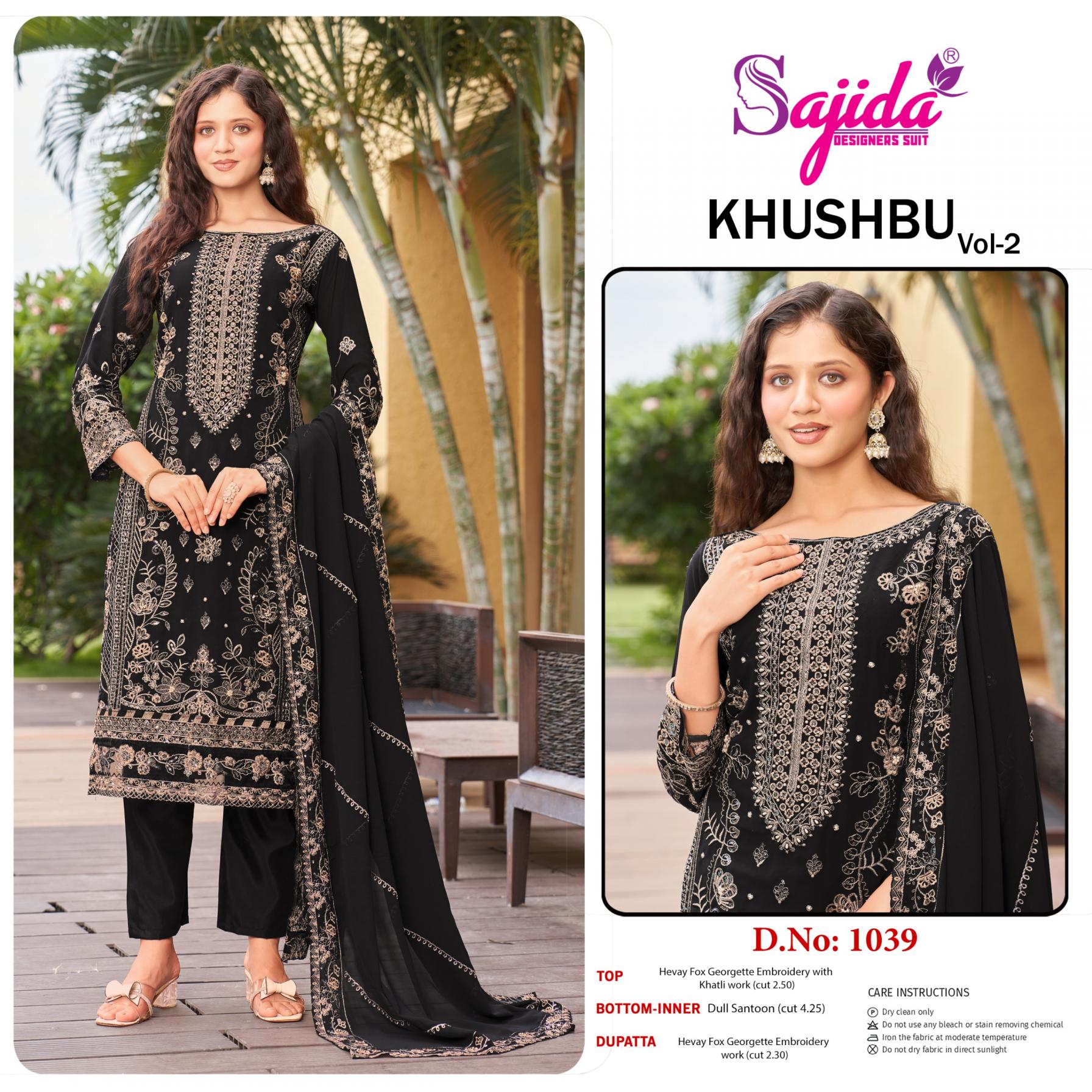 KHUSHBU VOL 2 BY SAJIDA DESIGNER GEORGETTE PAKISTANI FULL STITCH PLUS SIZE SUITS 