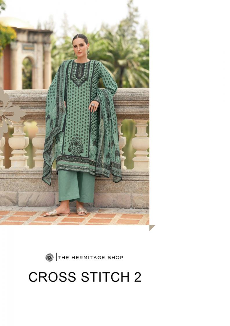 CROSS STITCH VOL 2 BY THE HERMITAGE SHOP VISCOSE LAWN READYMADE BIG SIZE PAKISTANI SUITS 