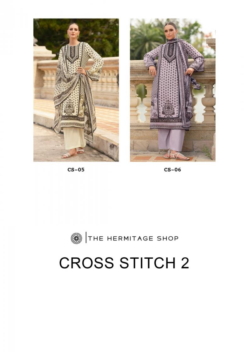 CROSS STITCH VOL 2 BY THE HERMITAGE SHOP VISCOSE LAWN READYMADE BIG SIZE PAKISTANI SUITS 