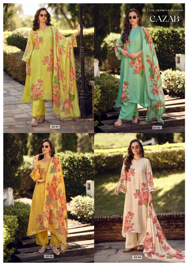 GAZAB BY THE HERMITAGE SHOP VISCOSE COTTON SILK  READYMADE PLUS SIZE PAKISTANI SUITS 