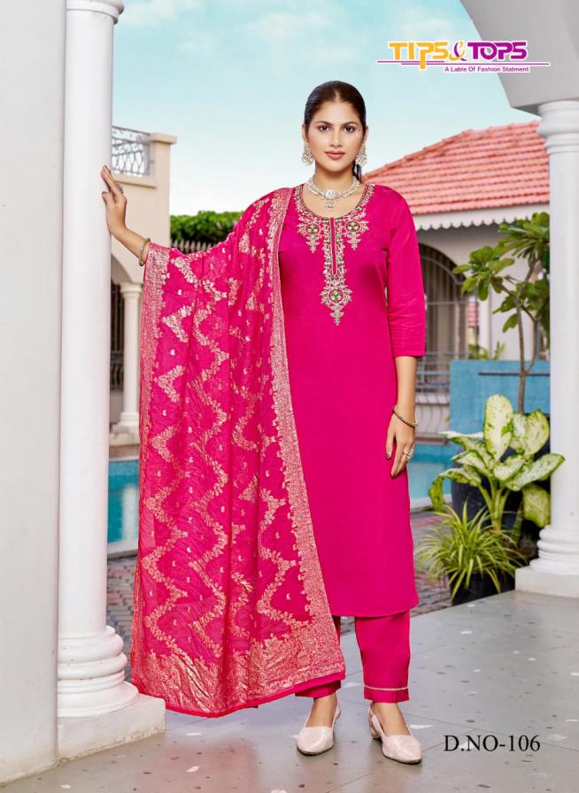 MAAHI BY TIPS & TOPS READYMADE VISCOSE ROMAN SILK BIG SIZE 3PCS DRESS