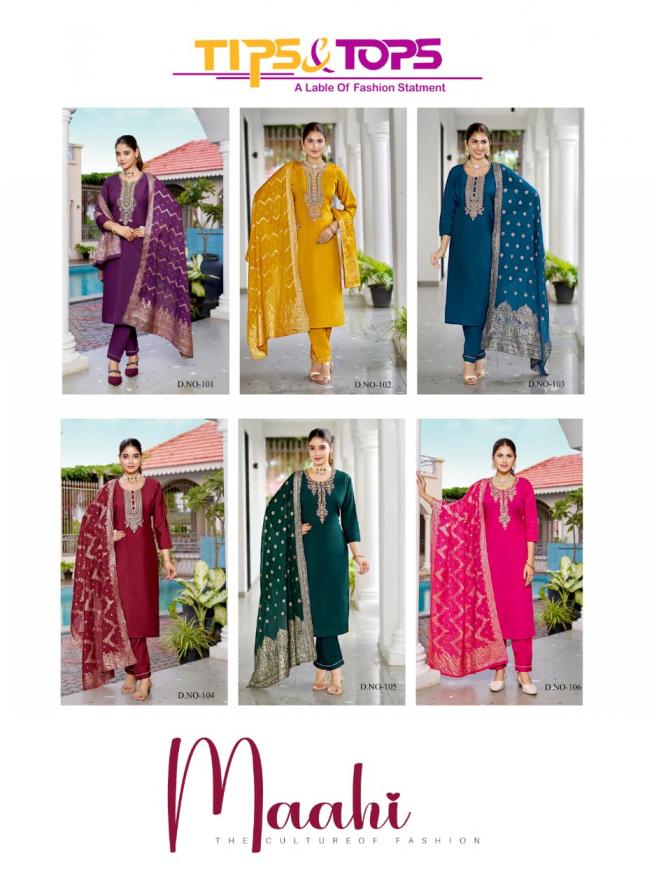 MAAHI BY TIPS & TOPS READYMADE VISCOSE ROMAN SILK BIG SIZE 3PCS DRESS