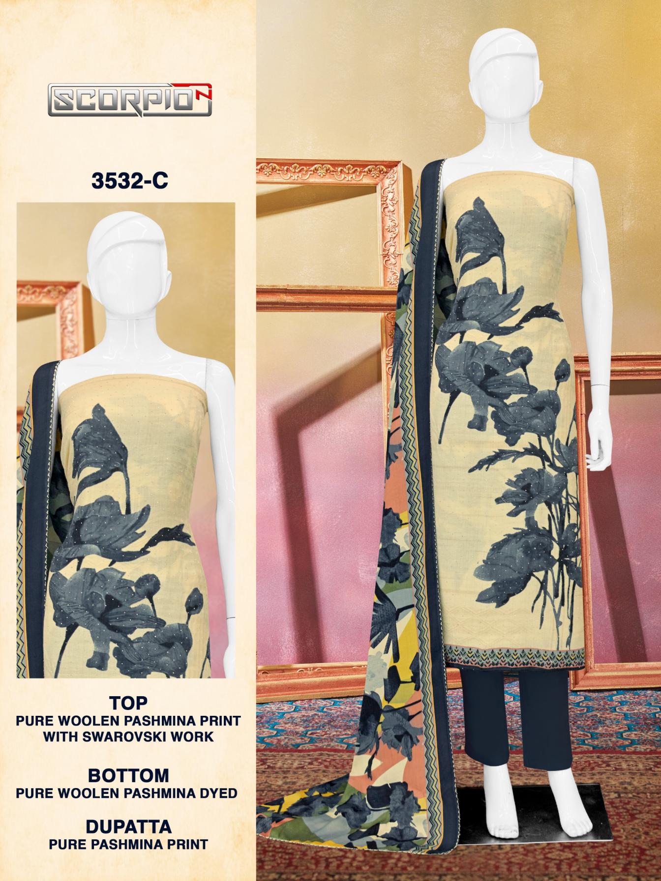 SCORPIO 3532 BY BIPSON PRINTS PRETTY WOOLLEN PASHMINA SUITS 