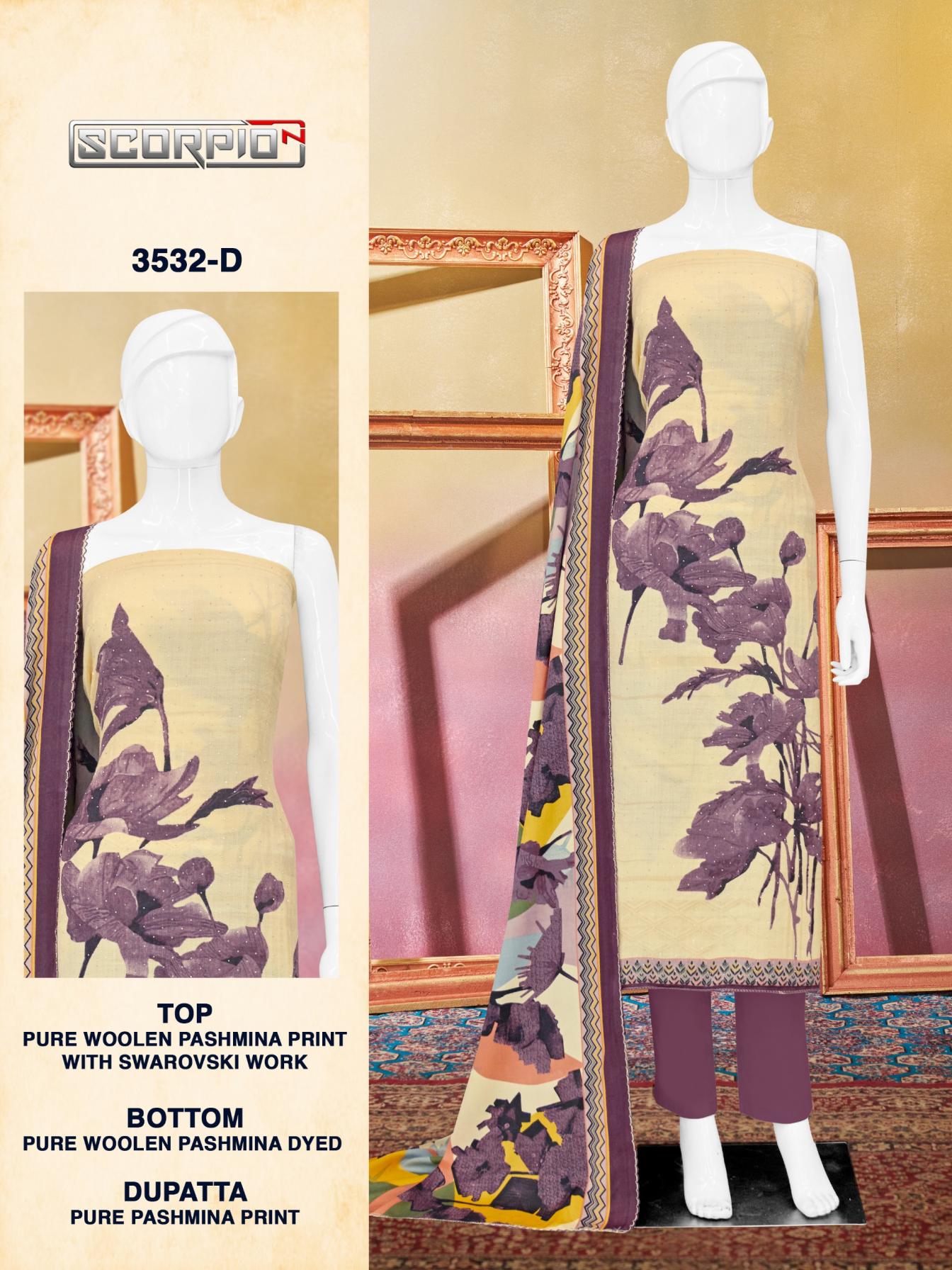 SCORPIO 3532 BY BIPSON PRINTS PRETTY WOOLLEN PASHMINA SUITS 