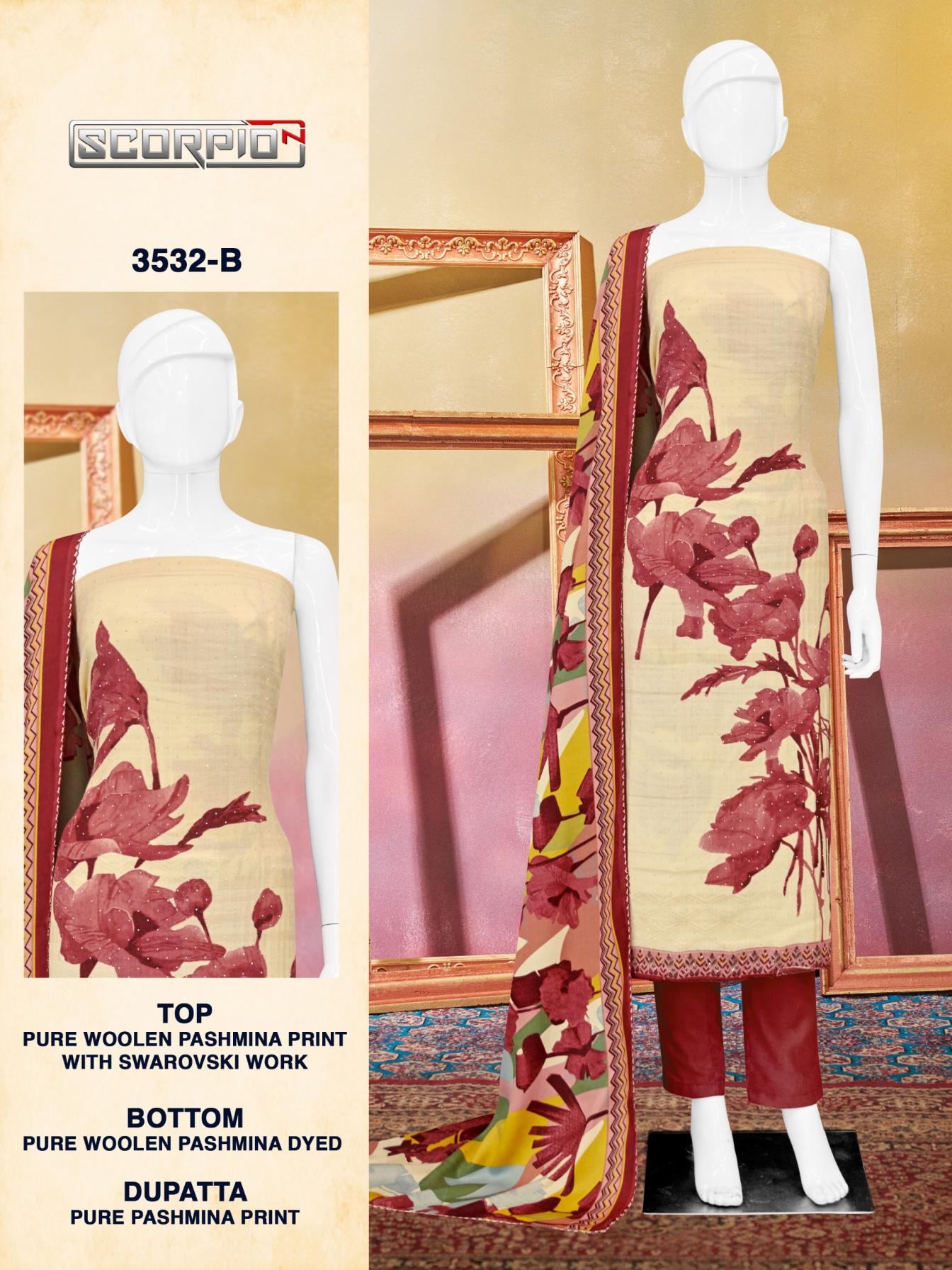 SCORPIO 3532 BY BIPSON PRINTS PRETTY WOOLLEN PASHMINA SUITS 