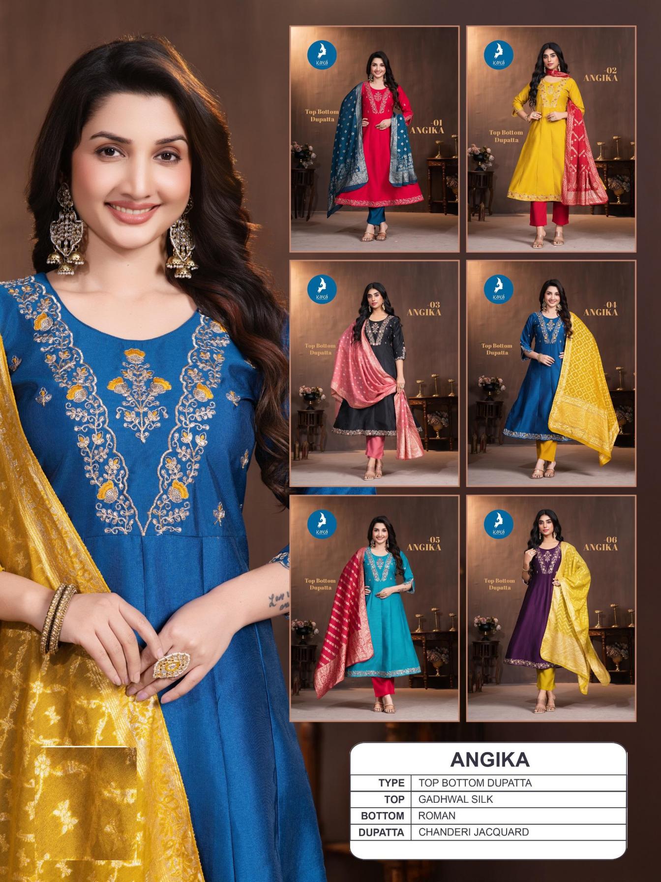 ANGIKA BY KAYA GADHWAL SILK FANCY ANARKALI FULL STITCH BIG SIZE 3PCS DRESS
