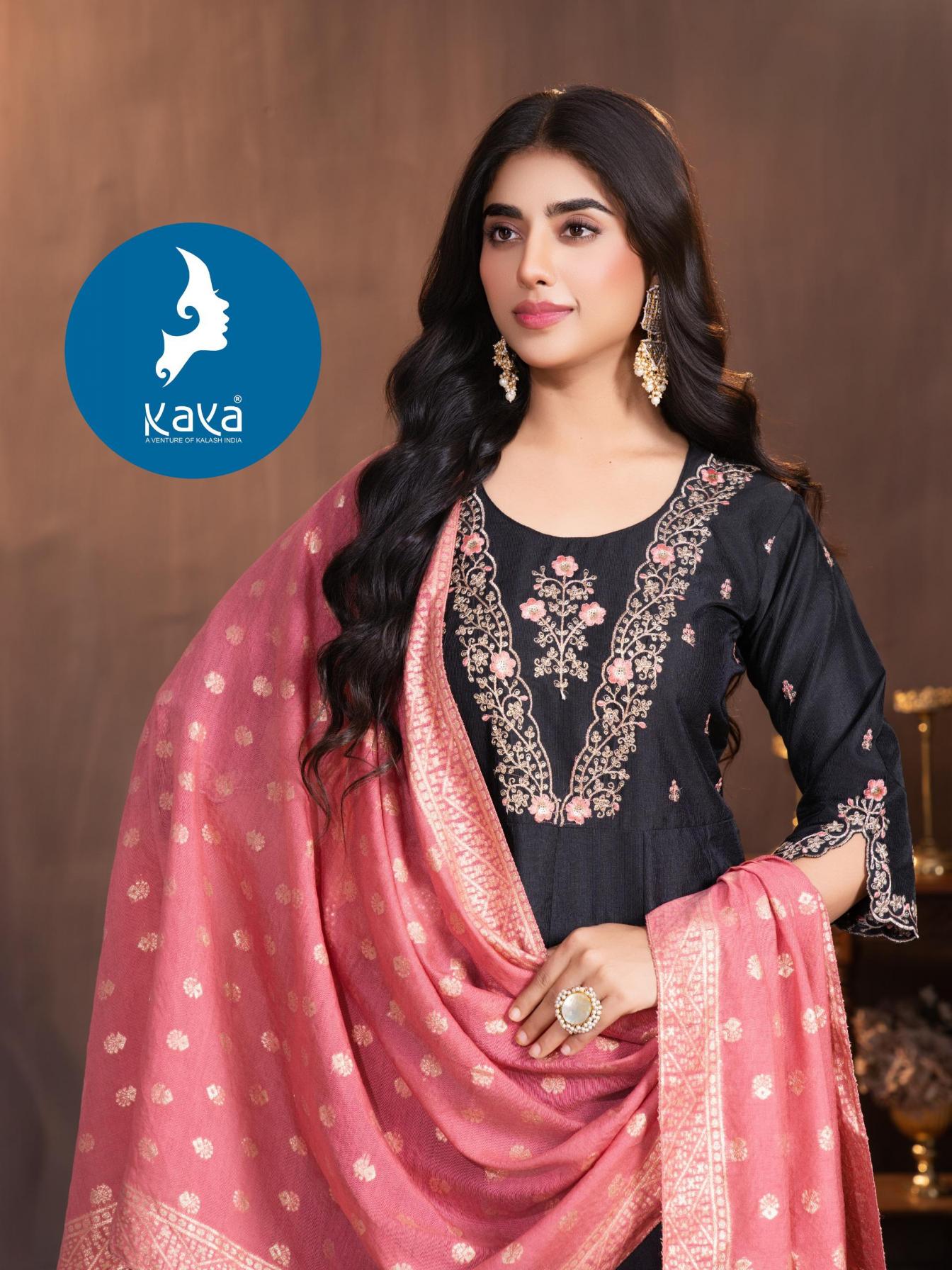 ANGIKA BY KAYA GADHWAL SILK FANCY ANARKALI FULL STITCH BIG SIZE 3PCS DRESS