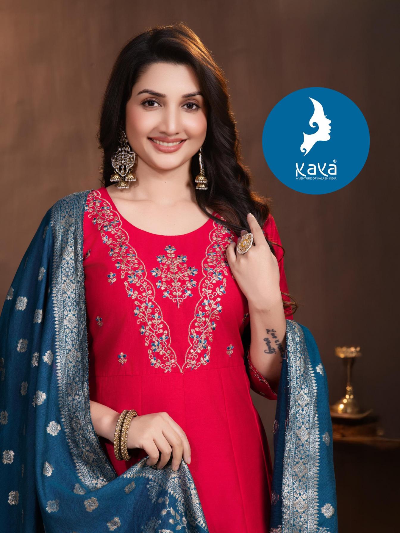 ANGIKA BY KAYA GADHWAL SILK FANCY ANARKALI FULL STITCH BIG SIZE 3PCS DRESS
