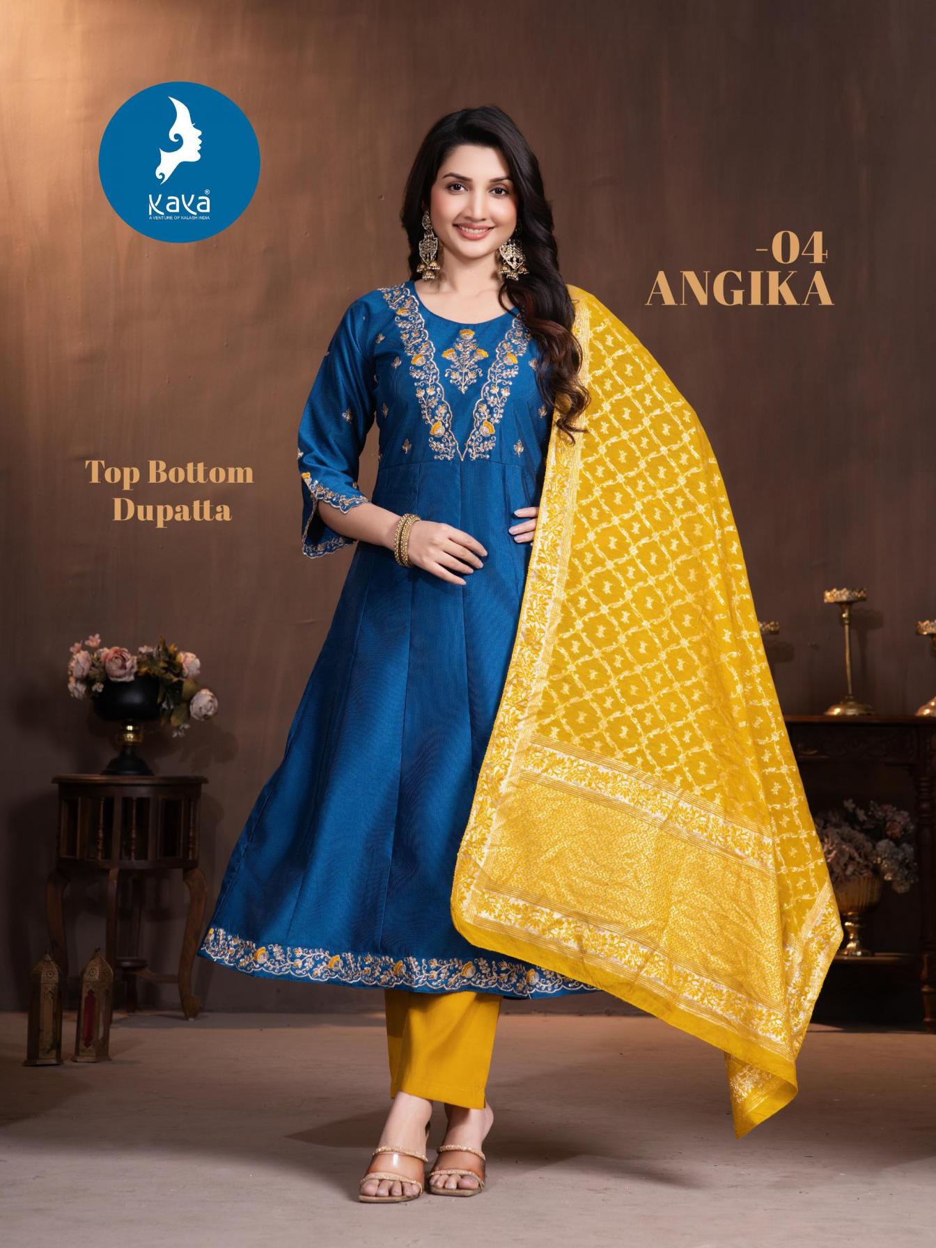 ANGIKA BY KAYA GADHWAL SILK FANCY ANARKALI FULL STITCH BIG SIZE 3PCS DRESS