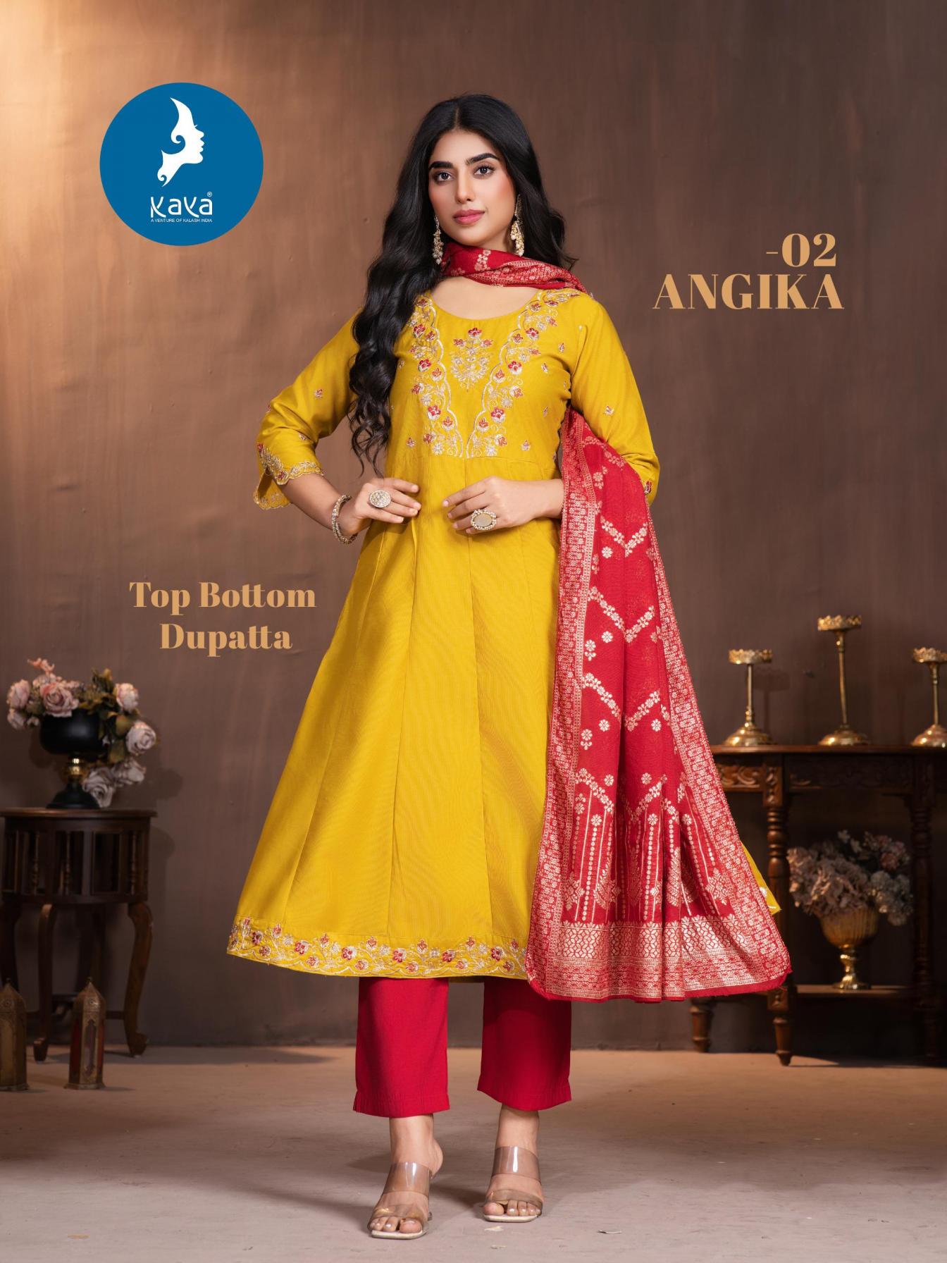 ANGIKA BY KAYA GADHWAL SILK FANCY ANARKALI FULL STITCH BIG SIZE 3PCS DRESS