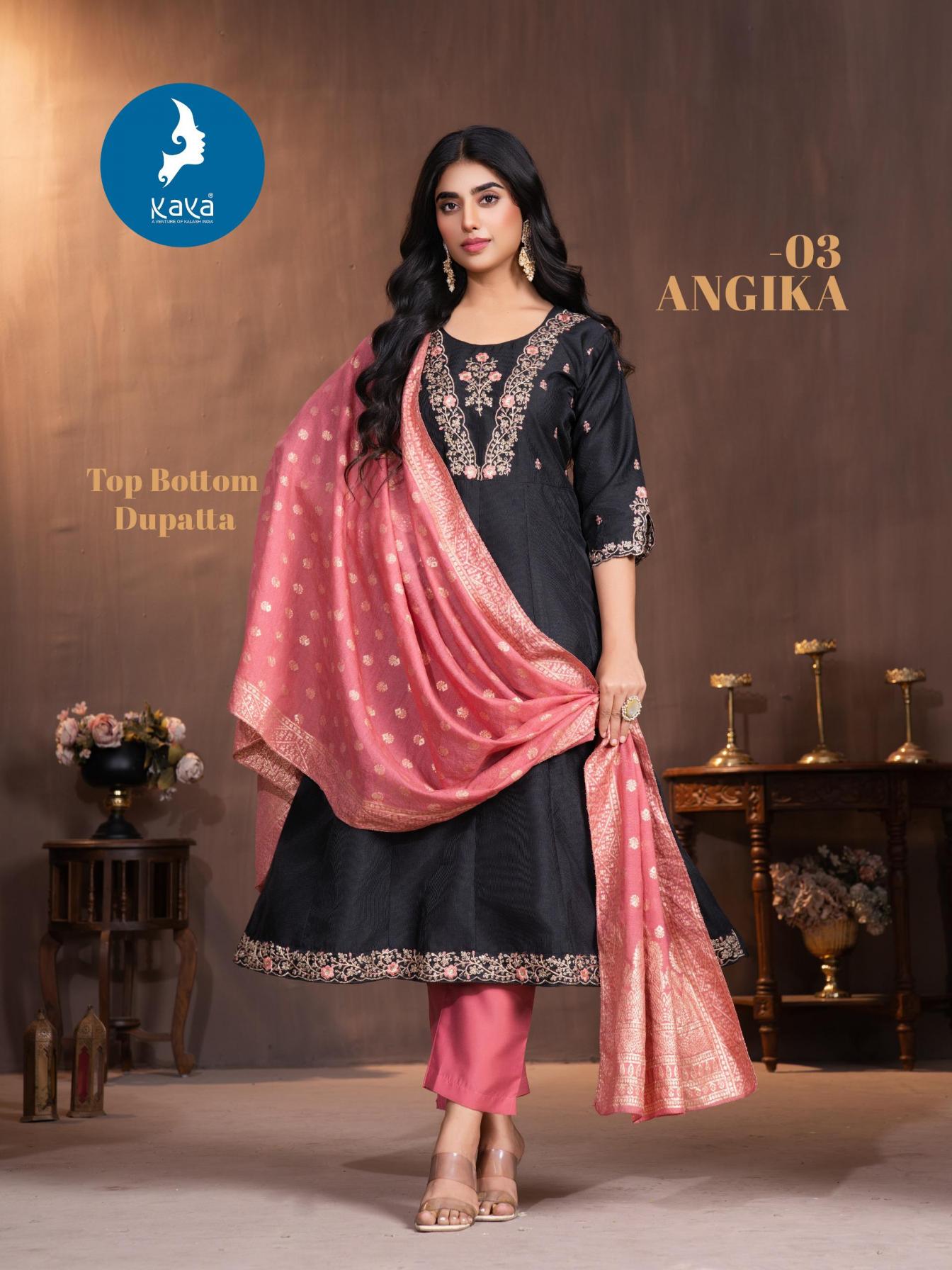 ANGIKA BY KAYA GADHWAL SILK FANCY ANARKALI FULL STITCH BIG SIZE 3PCS DRESS