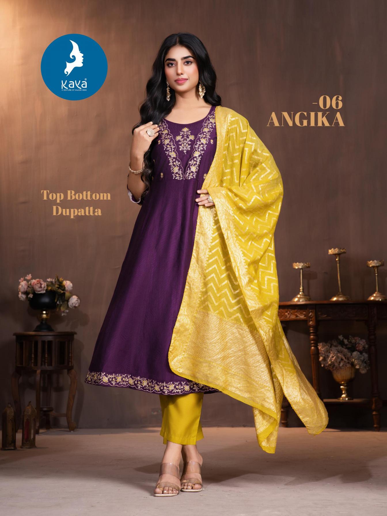 ANGIKA BY KAYA GADHWAL SILK FANCY ANARKALI FULL STITCH BIG SIZE 3PCS DRESS
