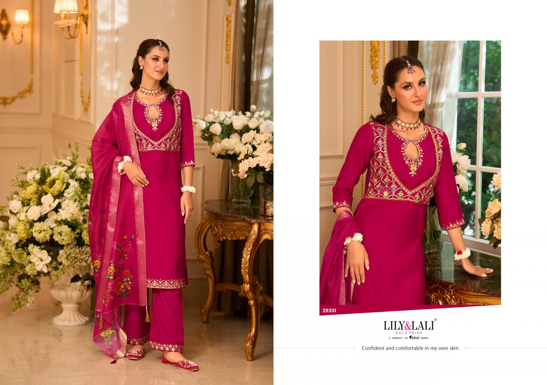 LILY & LALI PHULKARI READYMADE VISCOSE SILK PARTY WEAR LADIES SUIT