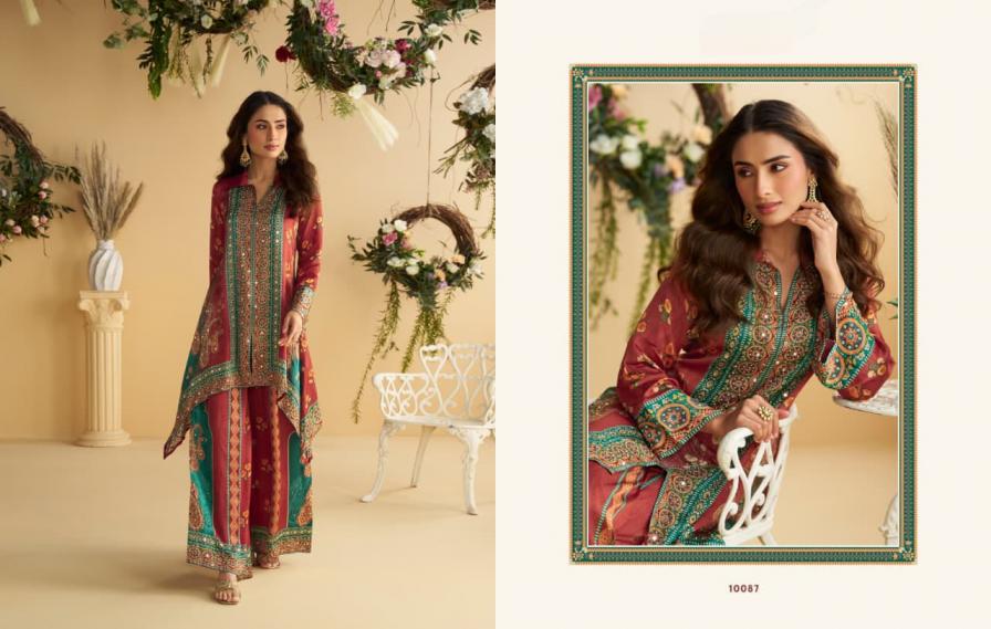 PR 9STAR FASHION AURA REAL PREMIUM DIGITAL CREP SILK WITH  EMBLISSIED MIRROR WORK  DESIGNER CORD SETS