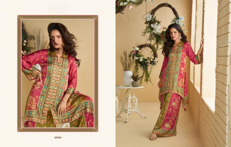 PR 9STAR FASHION AURA REAL PREMIUM DIGITAL CREP SILK WITH  EMBLISSIED MIRROR WORK  DESIGNER CORD SETS