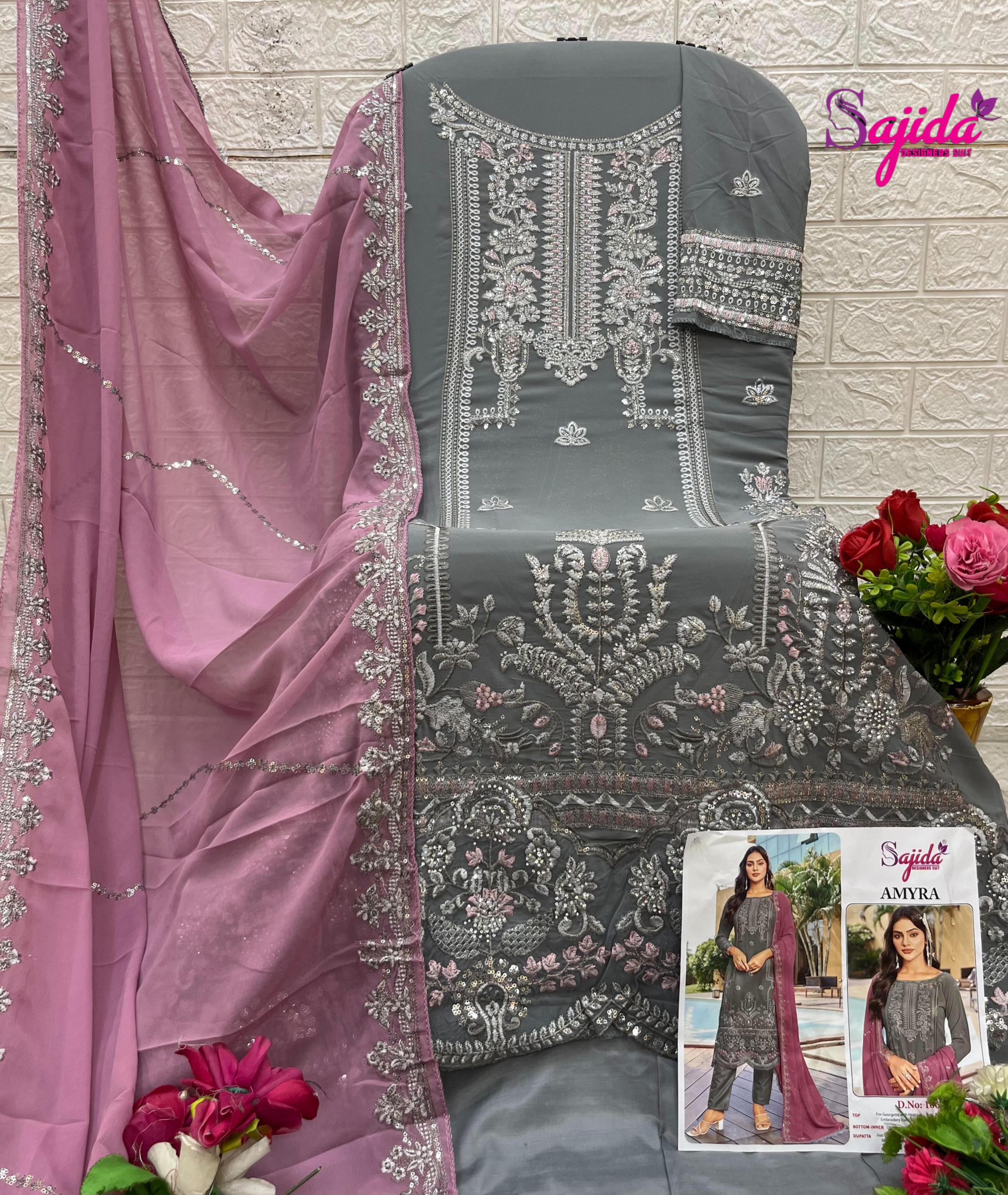 AMYRA VOL 1 BY SAJIDA DESIGNER FOX GEORGETTE STYLISH PAKISTANI 3PCS DRESS