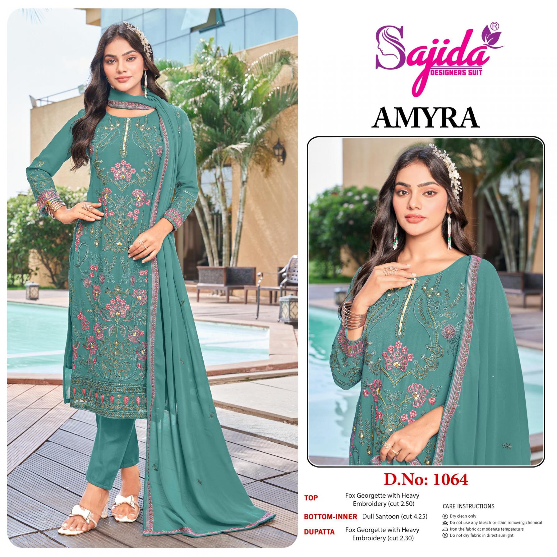 AMYRA VOL 1 BY SAJIDA DESIGNER FOX GEORGETTE STYLISH PAKISTANI 3PCS DRESS
