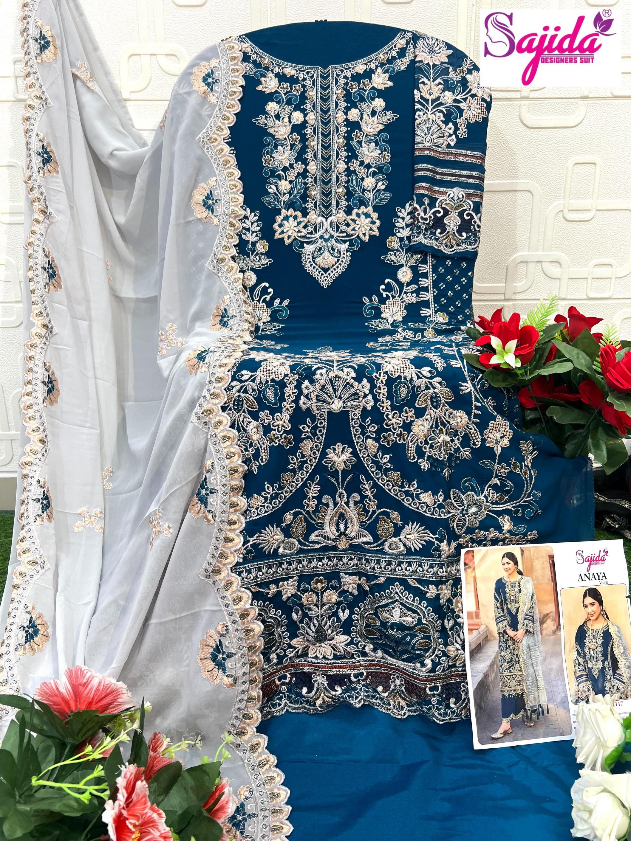 ANAYA VOL 3 BY SAJIDA DESIGNER GEORGETTE FULL STITCH BIG SIZE PAKISTANI SUITS 