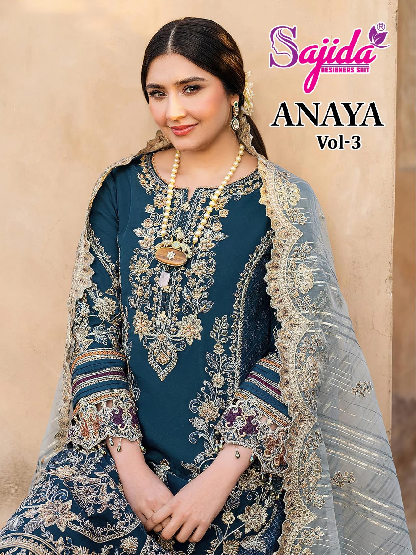 ANAYA VOL 3 BY SAJIDA DESIGNER GEORGETTE FULL STITCH BIG SIZE PAKISTANI SUITS 
