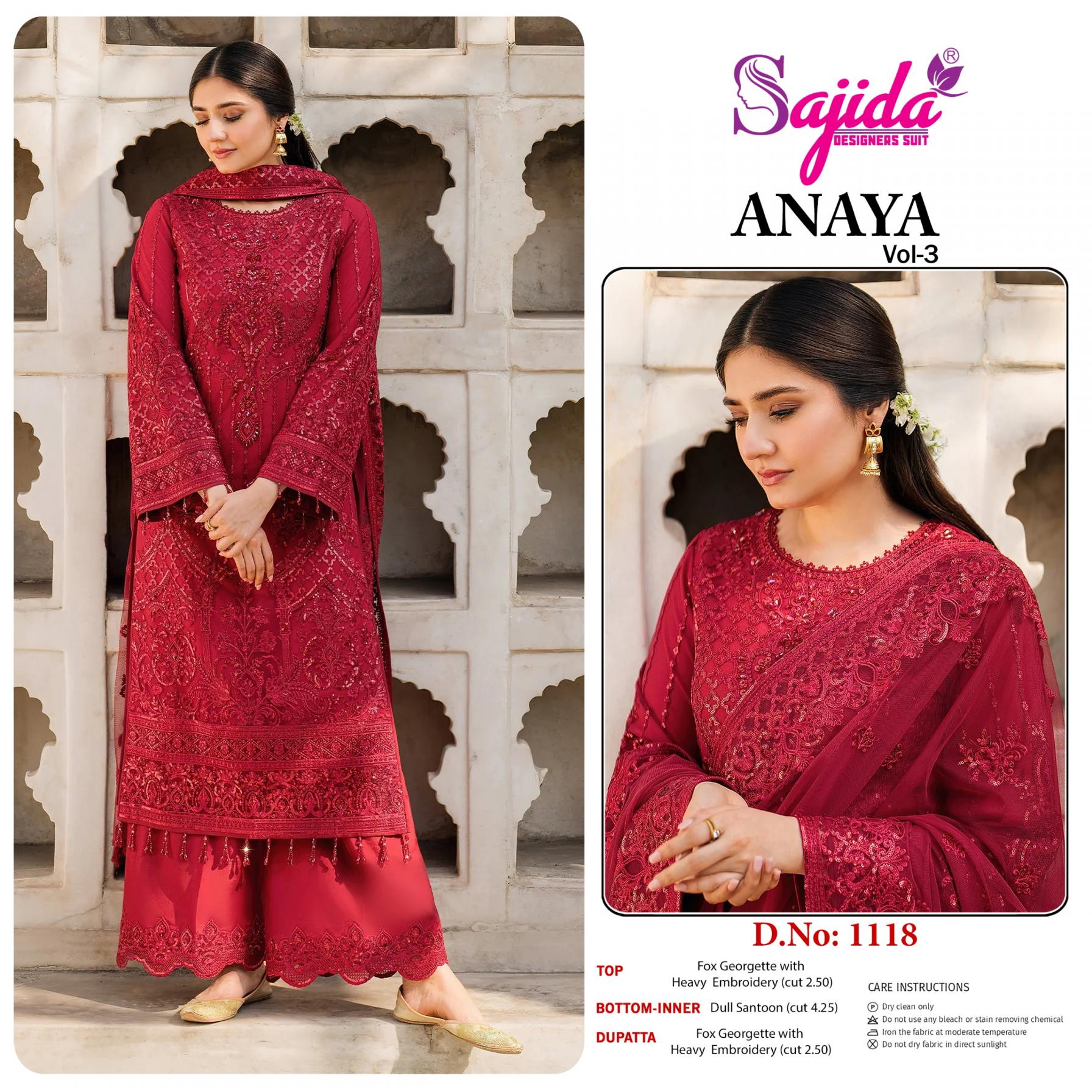 ANAYA VOL 3 BY SAJIDA DESIGNER GEORGETTE FULL STITCH BIG SIZE PAKISTANI SUITS 